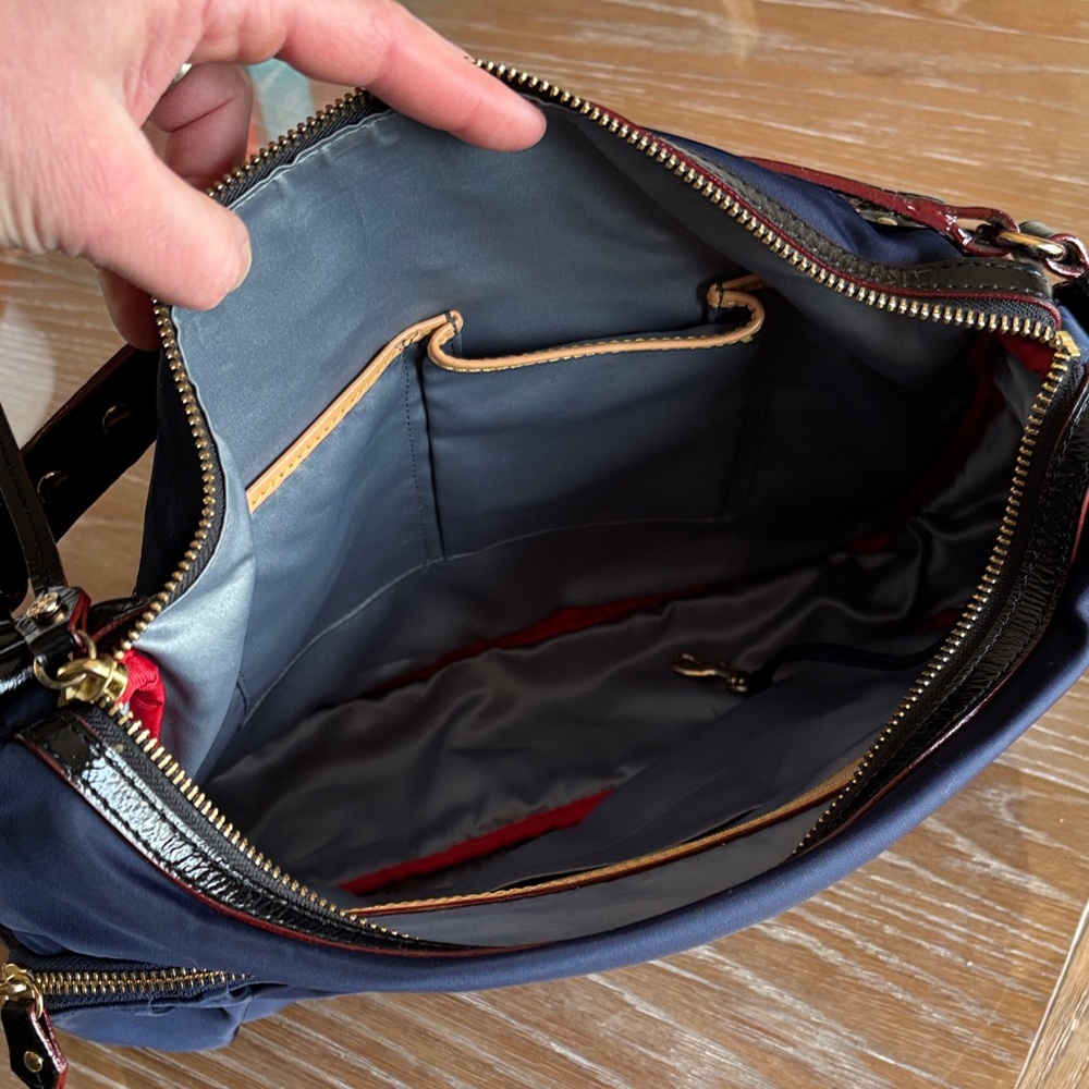 MZ Wallace Navy Ruched Front Shoulder Bag with Gold Hardware - Picture 6 of 6